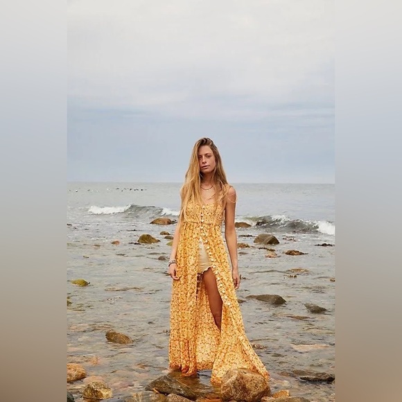 Free People Molly Jo Floral MIDI Dress — Golden Combo (XS) - Picture 3 of 13